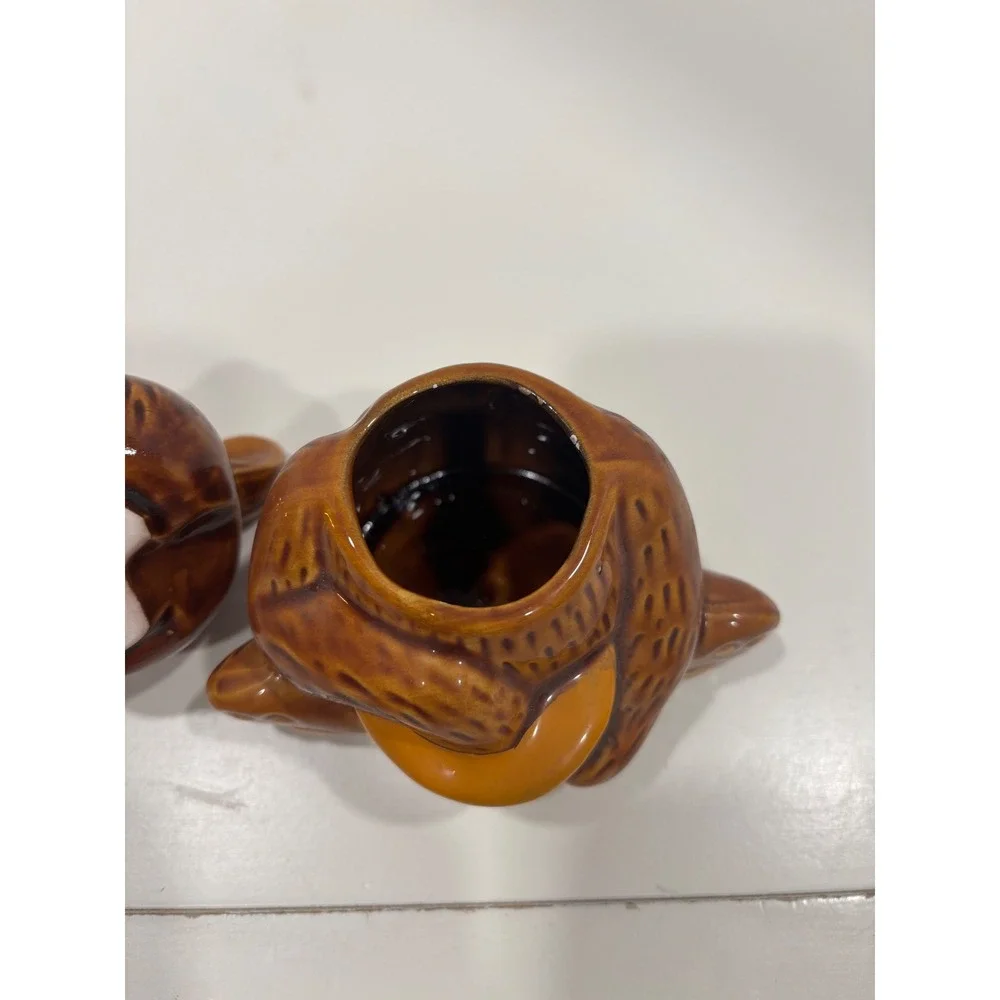Vintage Ceramic Honey Bear Jar Brown Glossy Figurine Made in Taiwan 5.5